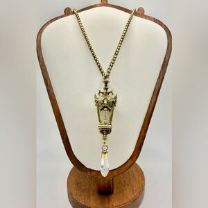 Gold Lantern Crystal Drop Statement Necklace Gothic Victorian Style